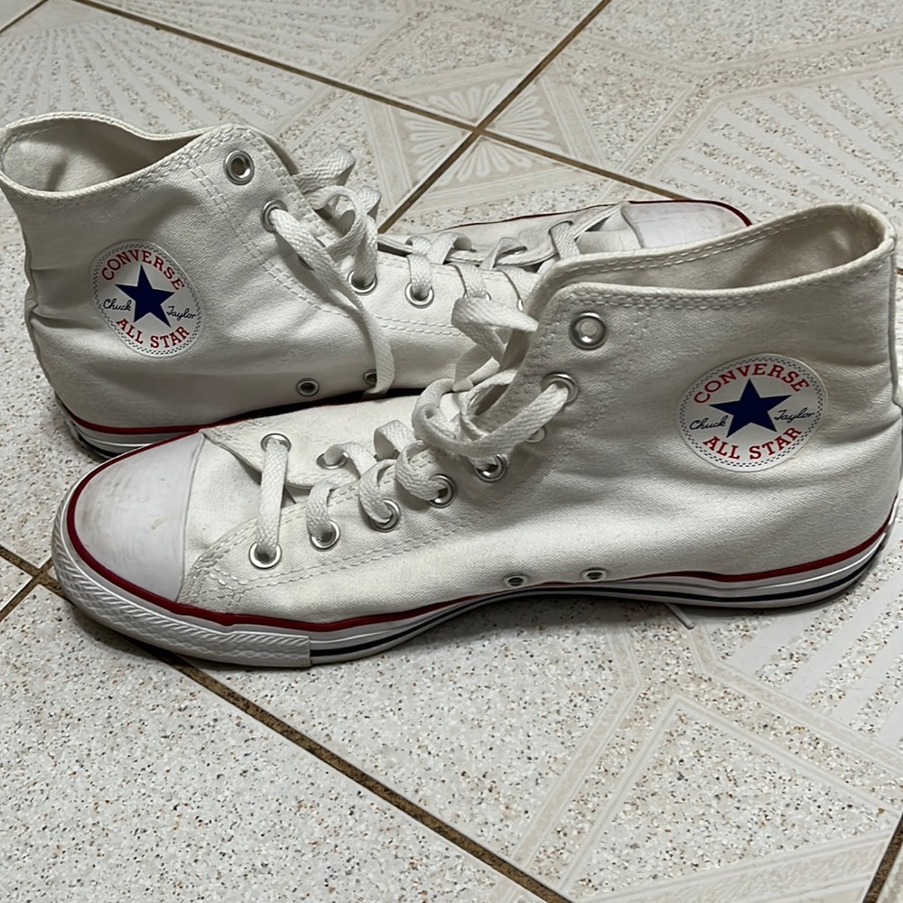 White Converse High Tops Size 10.5